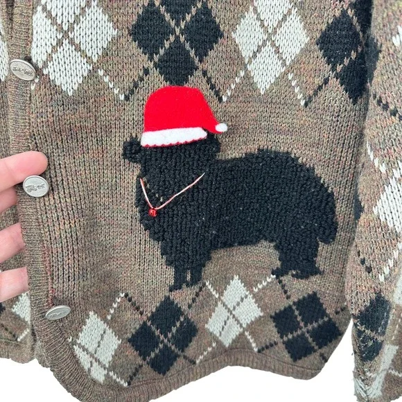 Vintage Tally-Ho Argyle Sheep Christmas Cardigan Sweater Brown Quirky Grannycore - Picture 3 of 6